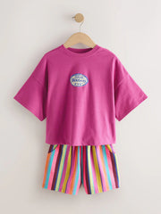 Pink/Stripe Fruit T-Shirt and Textured Shorts Set (3-16yrs)