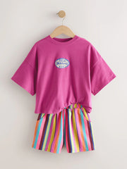 Pink/Stripe Fruit T-Shirt and Textured Shorts Set (3-16yrs)