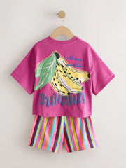 Pink/Stripe Fruit T-Shirt and Textured Shorts Set (3-16yrs)
