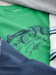 Blue/Green Car Short Sleeve Graphic T-Shirts 4 Pack (3mths-7yrs)
