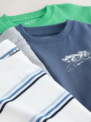 Blue/Green Car Short Sleeve Graphic T-Shirts 4 Pack (3mths-7yrs)