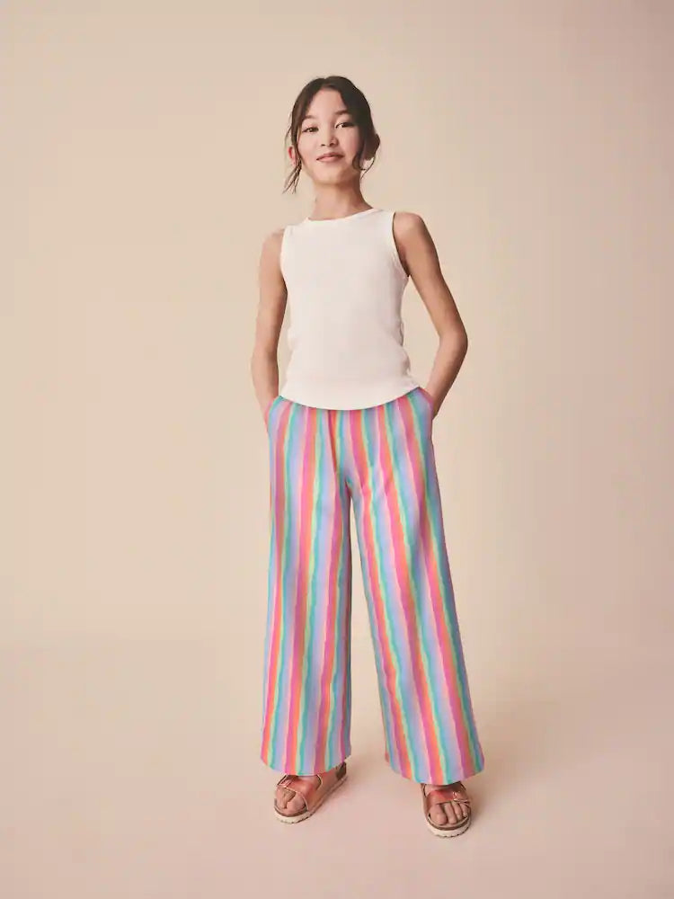 Pink/Blue Stripe Wide Leg Textured Trousers (3-16yrs)