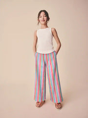 Pink/Blue Stripe Wide Leg Textured Trousers (3-16yrs)