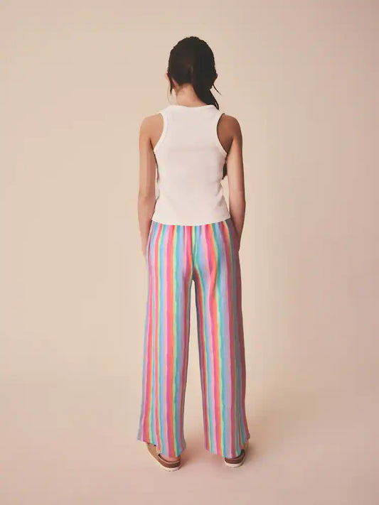 Pink/Blue Stripe Wide Leg Textured Trousers (3-16yrs)