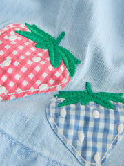 Strawberry Embroidered Denim Blouse And Short Co-ord Set (3mths-8yrs)