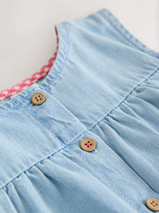 Strawberry Embroidered Denim Blouse And Short Co-ord Set (3mths-8yrs)