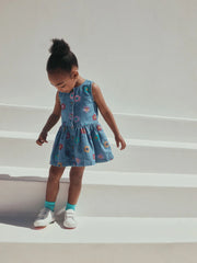 Flower Print Sleeveless Denim Dress (3mths-8yrs)
