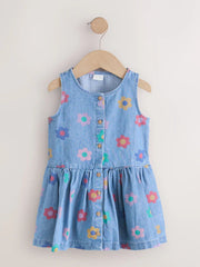 Flower Print Sleeveless Denim Dress (3mths-8yrs)