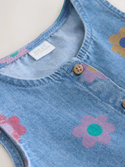 Flower Print Sleeveless Denim Dress (3mths-8yrs)