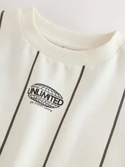 White/Black Stripe Short Sleeve Graphic T-Shirt (3-16yrs)