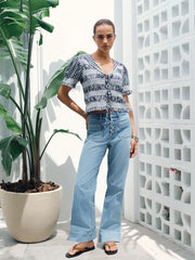 Light Blue Patch Pocket Wide Leg Jeans