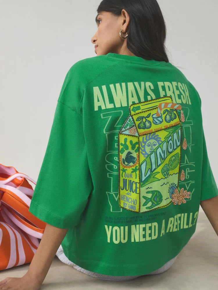 Green Graphic Short Sleeve Crew Neck T-Shirt