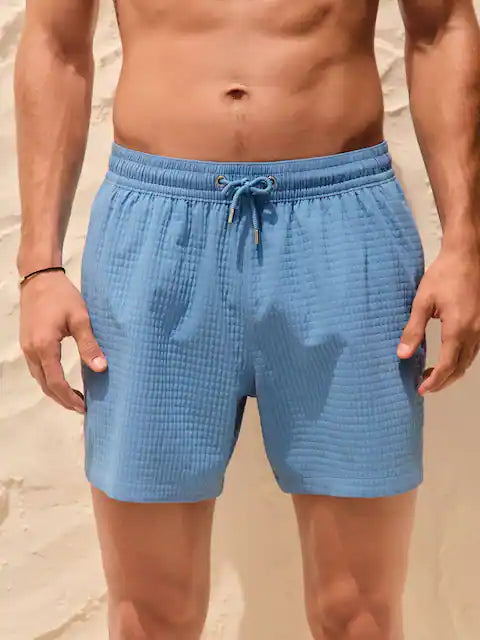 Blue Waffle Texture 5 Inch Swim Shorts