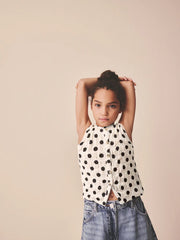 Black/White Spot Textured Button Front Top (3-16yrs)