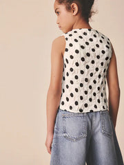 Black/White Spot Textured Button Front Top (3-16yrs)
