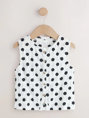 Black/White Spot Textured Button Front Top (3-16yrs)