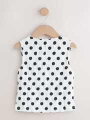 Black/White Spot Textured Button Front Top (3-16yrs)