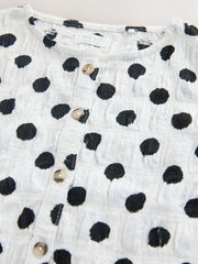 Black/White Spot Textured Button Front Top (3-16yrs)