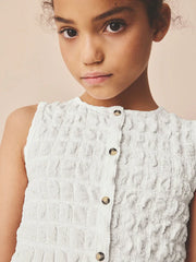 White Textured Button Front Top (3-16yrs)
