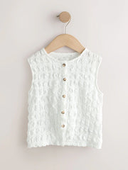 White Textured Button Front Top (3-16yrs)