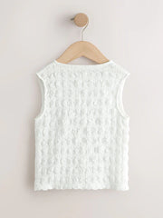 White Textured Button Front Top (3-16yrs)