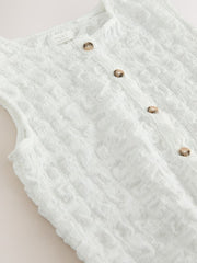 White Textured Button Front Top (3-16yrs)