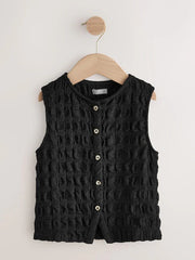 Black Textured Button Front Top (3-16yrs)