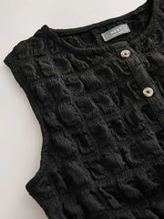 Black Textured Button Front Top (3-16yrs)