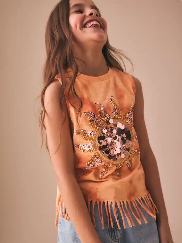 Orange Sun Fringe Sequin Vest (3-16yrs)