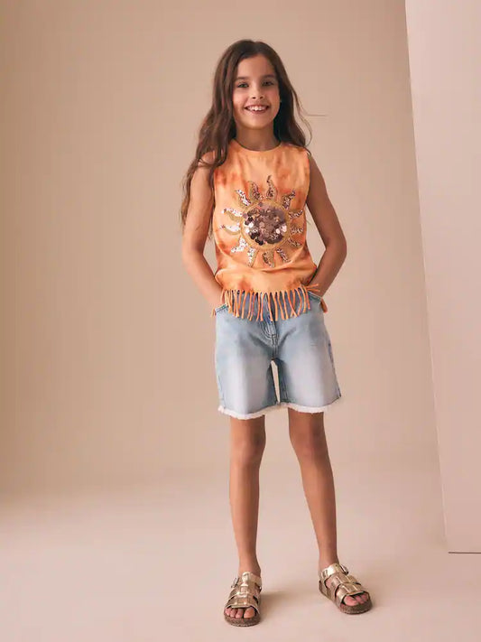 Orange Sun Fringe Sequin Vest (3-16yrs)