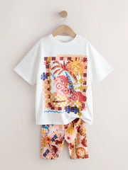 White Unicorn Sequin T-Shirt and Cycling Shorts Set (3-16yrs)