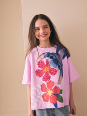 Pink Embroidered License Stitch Oversized Boxy T-Shirt (3-16yrs)