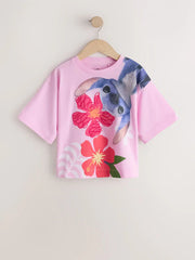 Pink Embroidered License Stitch Oversized Boxy T-Shirt (3-16yrs)