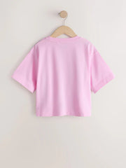 Pink Embroidered License Stitch Oversized Boxy T-Shirt (3-16yrs)