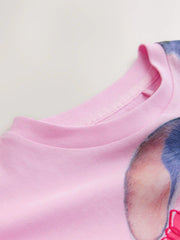 Pink Embroidered License Stitch Oversized Boxy T-Shirt (3-16yrs)