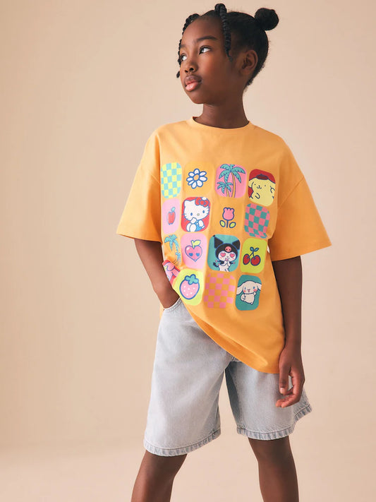 Orange Hello Kitty Oversized Graphic Print T-Shirt (3-16yrs)