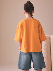 Orange Soleil Embroidered Oversized Boxy T-Shirt (3-16yrs)