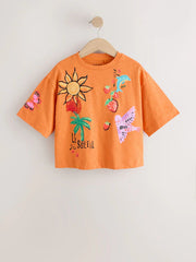 Orange Soleil Embroidered Oversized Boxy T-Shirt (3-16yrs)