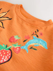 Orange Soleil Embroidered Oversized Boxy T-Shirt (3-16yrs)