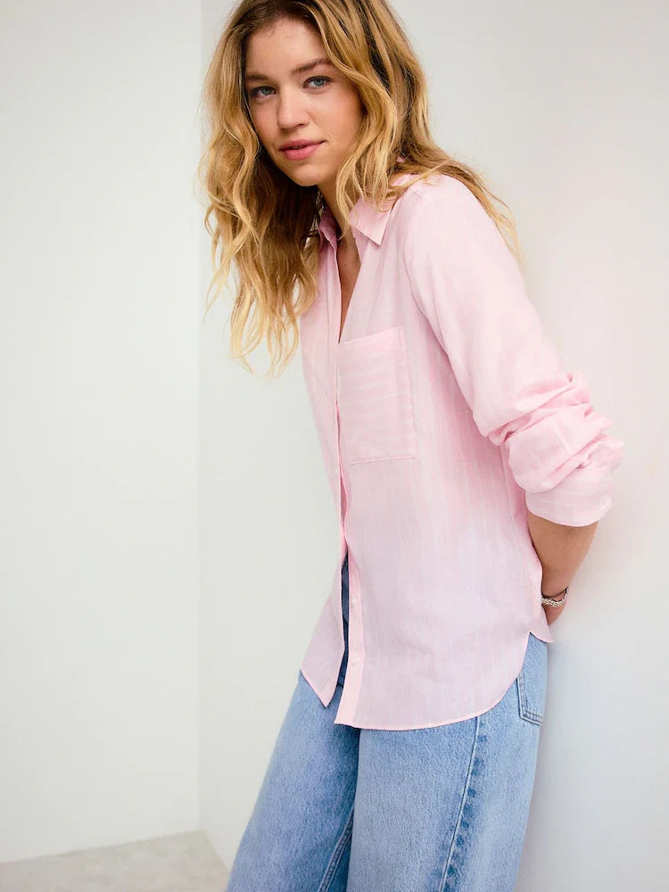 Pink/White Stripe Soft Relaxed Long Sleeve Shirt