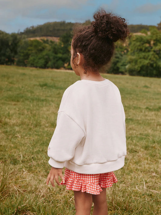 Cream Gingham Fruit Market Crew Neck Sweatshirt & Shorts Set (3mths-7yrs)
