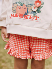 Cream Gingham Fruit Market Crew Neck Sweatshirt & Shorts Set (3mths-7yrs)