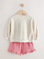 Cream Gingham Fruit Market Crew Neck Sweatshirt & Shorts Set (3mths-7yrs)