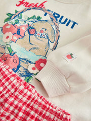 Cream Gingham Fruit Market Crew Neck Sweatshirt & Shorts Set (3mths-7yrs)