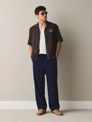 Indigo Blue Striped Baggy Fit 100% Cotton Trousers With Elasticated Waist