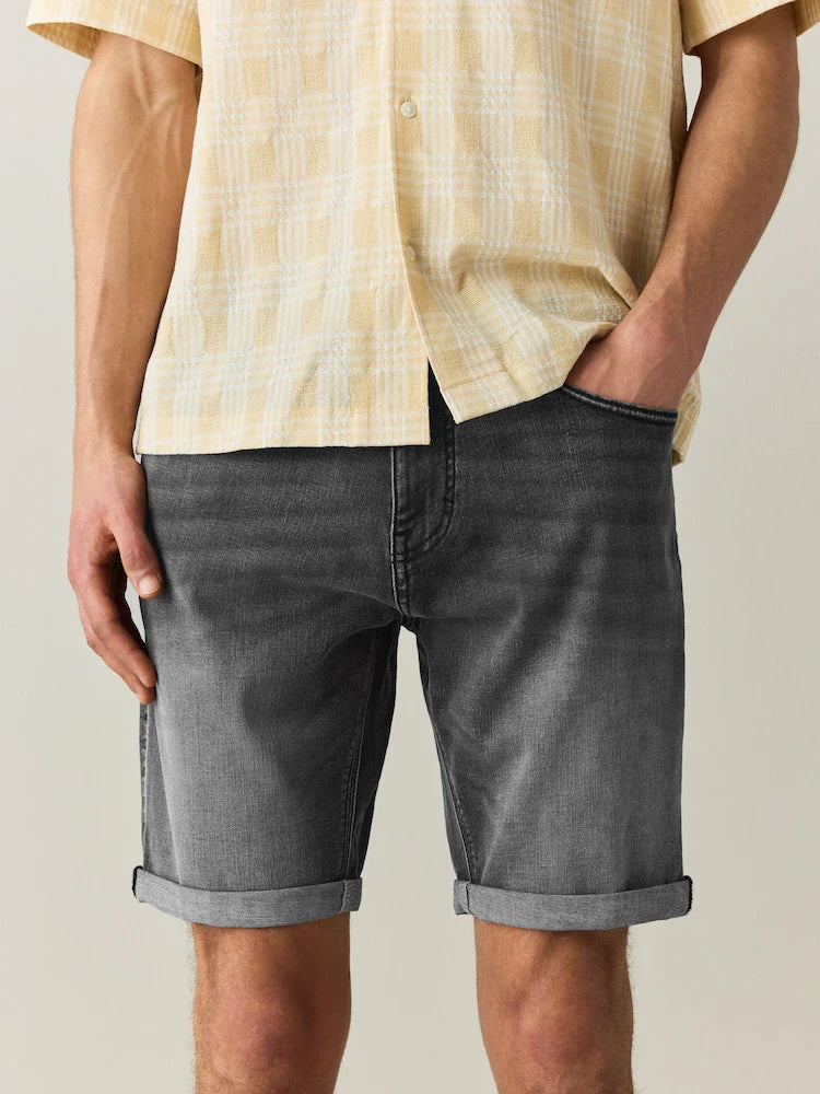 Dark Grey Slim Fit Motion Flex Denim Shorts