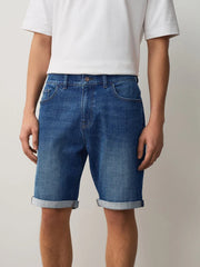 Blue Straight Fit Stretch Denim Shorts