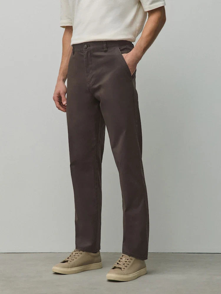 Brown Straight Fit Cotton Rich Stretch Chinos