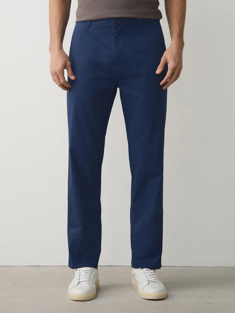 Blue Straight Fit Cotton Rich Stretch Chinos