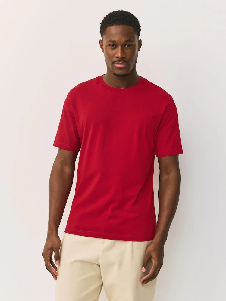 Red Regular Fit Essential Crew Neck Cotton T-Shirt